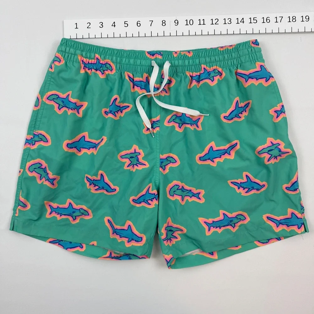 Chubbies Mens XL Shark Print Swim Trunks Green 5.5 Inseam Compression Liner